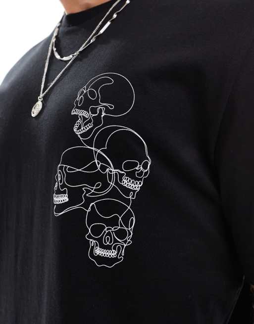 Jack & Jones - T-shirt oversize nera con stampa di teschio sul retro, 3 di 4