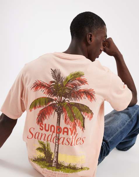 Jack & Jones - T-shirt oversize rosa con stampa di palma sul retro - view 1
