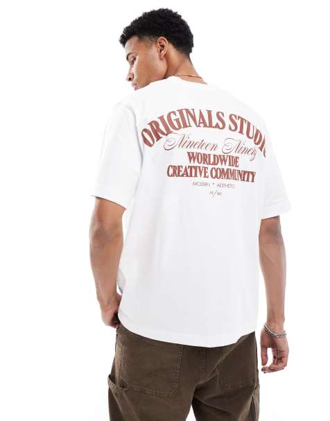 Jack & Jones - T-shirt oversize texturé avec imprimé au dos - Blanc - view 1