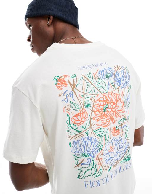 Jack & Jones – T-shirt oversize w kolorze złamanej bieli z kwiatową grafiką