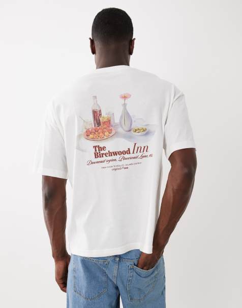 Jack & Jones – T-shirt oversize w kolorze złamanej bieli z nadrukiem z motywem wina na plecach - view 1