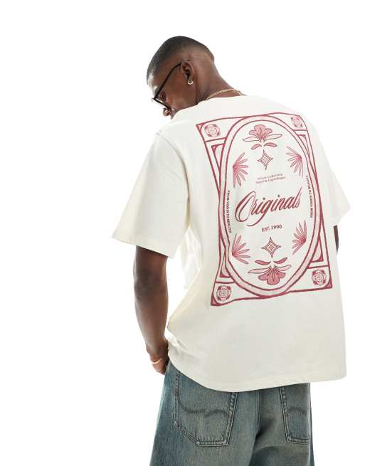 Jack & Jones – T-shirt oversize w kolorze złamanej bieli z nadrukiem z napisem Originals na plecach