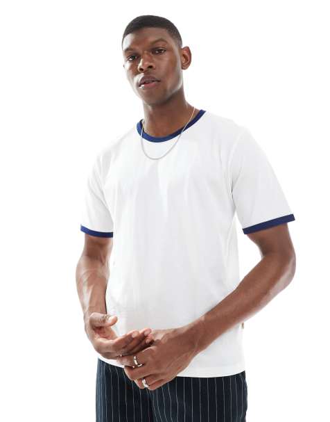 Jack & Jones - T-shirt près du corps avec bordures contrastantes - Blanc - view 1