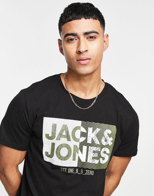 Jack & Jones - T-shirt ras de cou à imprimé feuilles - Noir