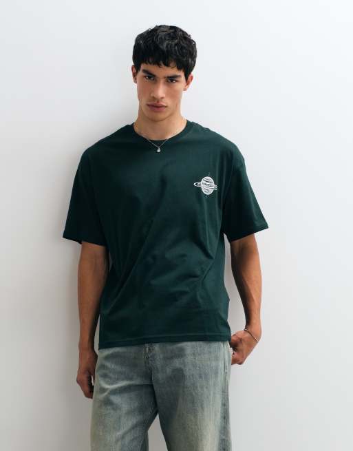 Jack & Jones - T-shirt verde scuro con stampa celestiale sul retro, 2 di 5
