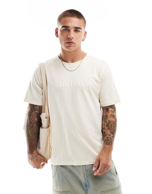 Jack & Jones – T-shirt w kolorze złamanej bieli z nadrukiem logo Originals 3D 