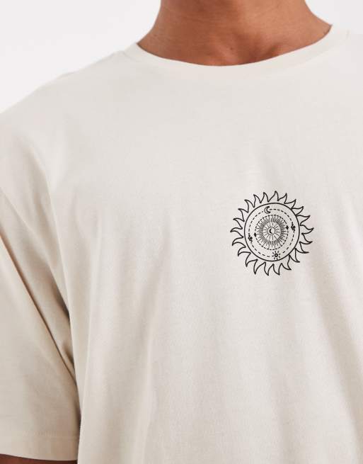 Jack & Jones t-shirt with celestial back print in beige