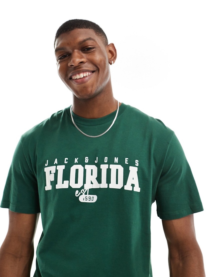 Jack & Jones t-shirt with Florida print in green