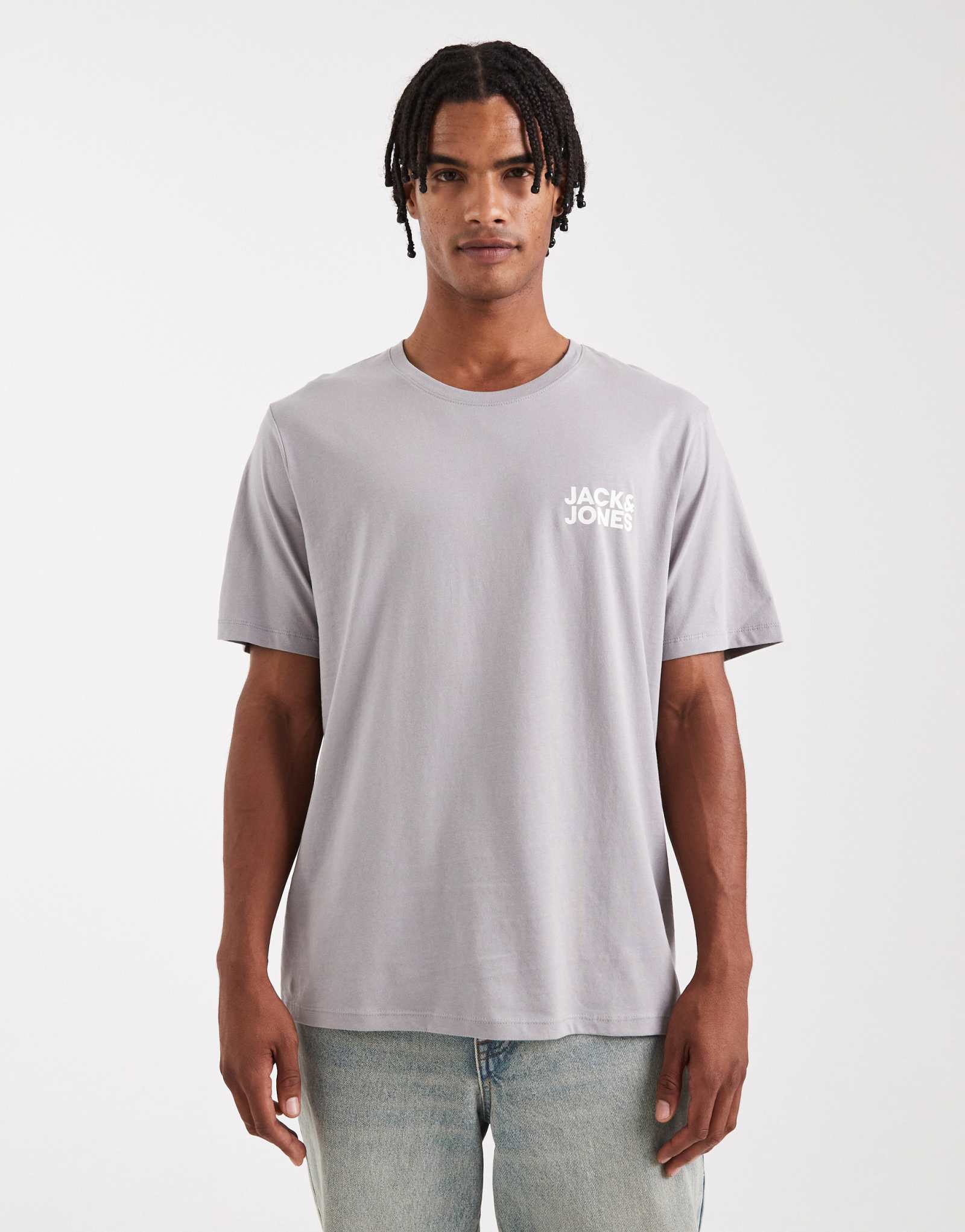 Футболка Jack &Jones серого цвета с логотипом спереди
