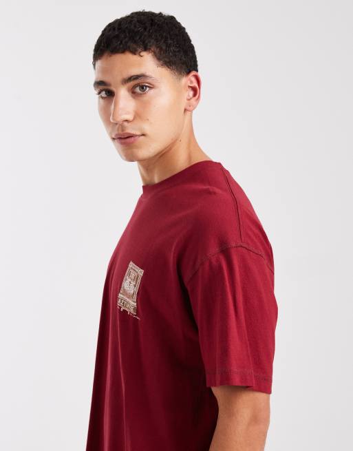 Jack & Jones T-shirt with greek style backprint in burgundy, 4 of 5