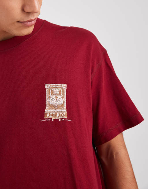 Jack & Jones T-shirt with greek style backprint in burgundy, 5 of 5