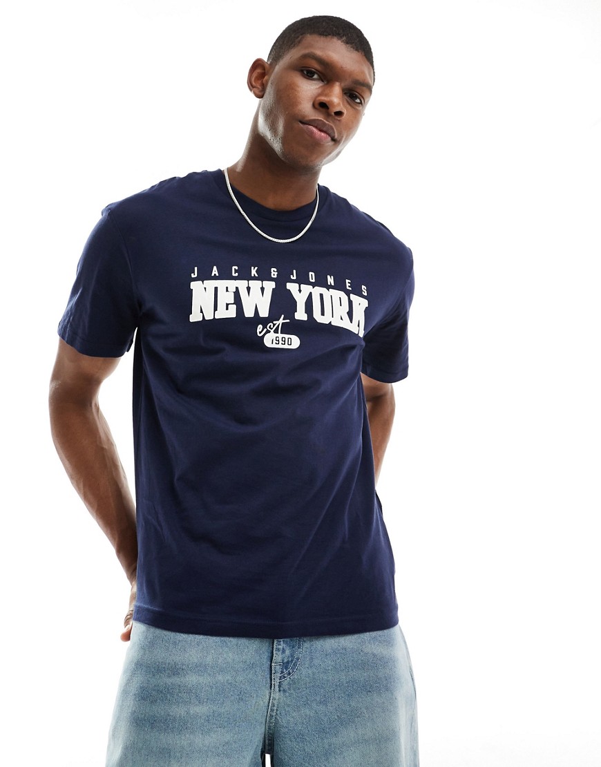 Jack & Jones t-shirt with New York print in navy