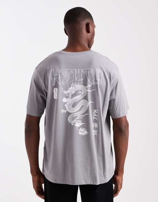 Jack & Jones t-shirt with tiger back print in gray