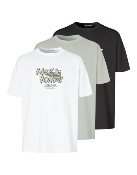 Jack & Jones T-shirts in white/khaki/black - view 1