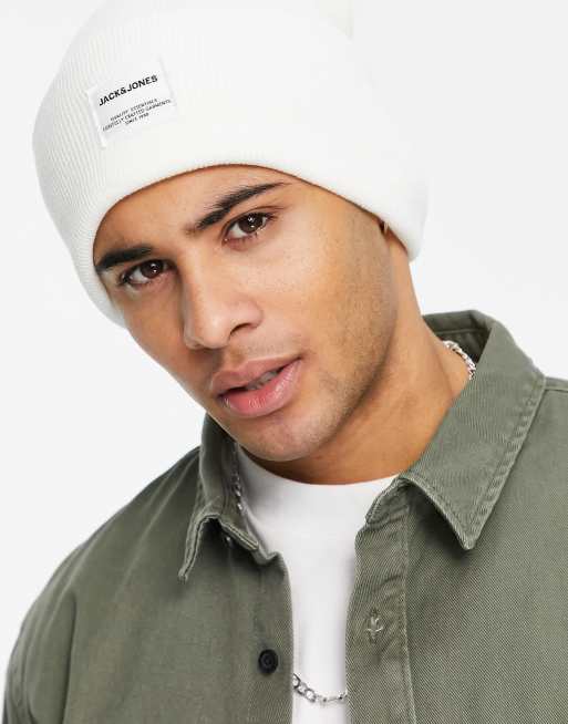 Jack & Jones tall beanie in white
