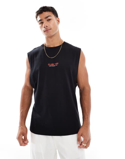 Jack & Jones tank top with club 1990 back print in black