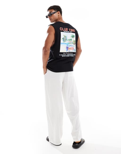 Jack & Jones tank top with club 1990 back print in black