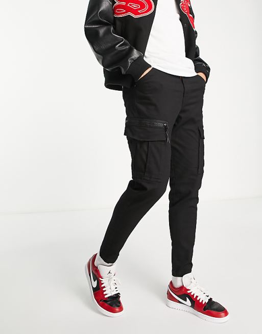 Jack & Jones tapered cargo pants in black | ASOS
