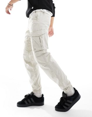 Jack & Jones tapered cuffed cargo trouser in off white
