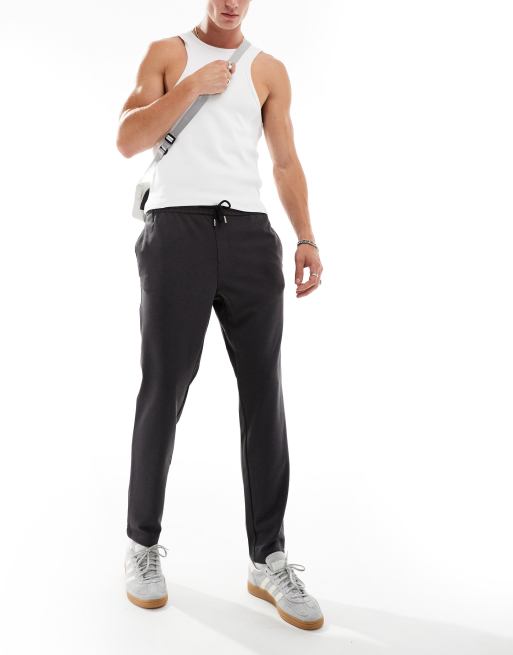 Jack & Jones tapered drawstring smart pants in dark gray heather 