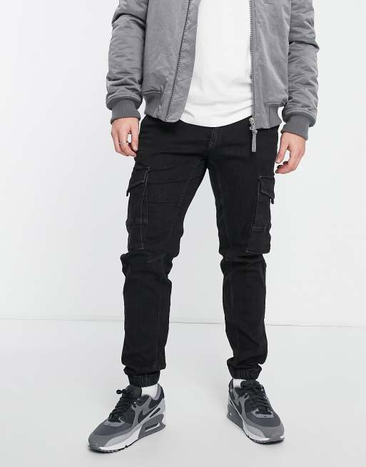 Cargo Pocket Slim Taper Jeans - Black