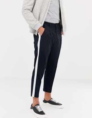 navy trousers with side stripe