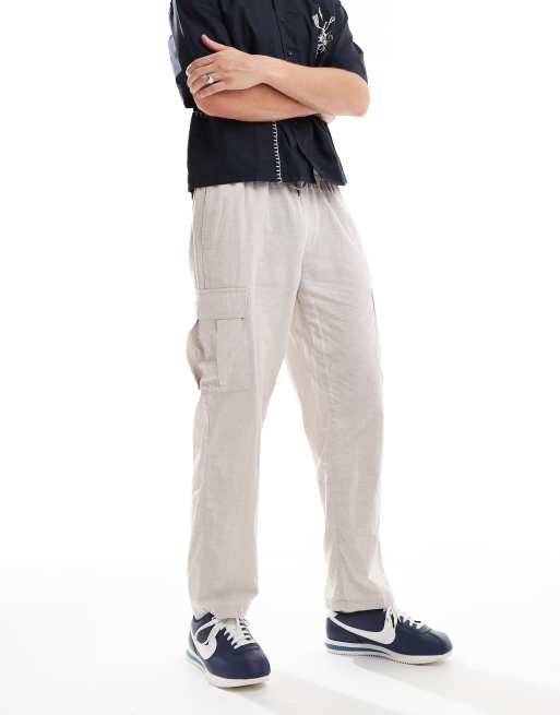 Jack & Jones tapered linen mix pants with cargo pockets in beige