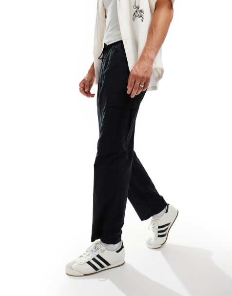 Jack & Jones tapered linen trouser with cargo pockets in black - view 1