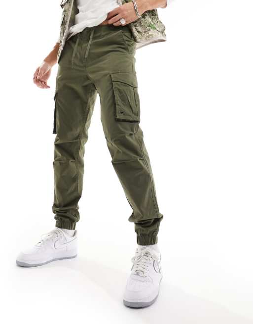 Jack & Jones - Tapered mørkegrønne cargobukser med tætsiddende kanter, 5 af 5