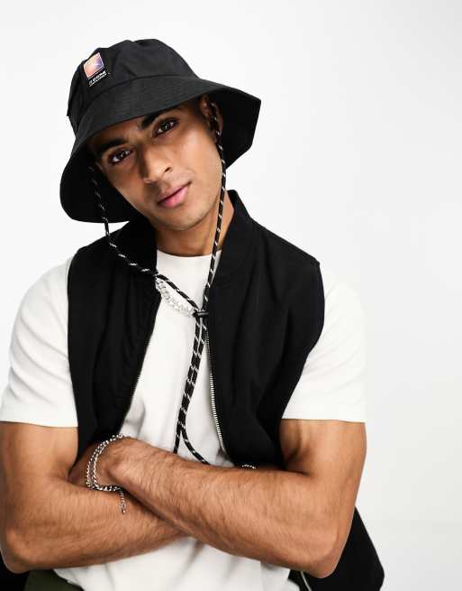Jack & Jones - Technische bucket hat in zwart met trekkoord 