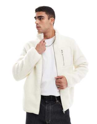 Jack & Jones Jack & Jones teddy fleece jacket in white