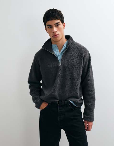 Jack & Jones teddy half zip fleece in charcoal grey - view 1