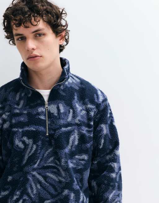 Jack & Jones teddy half zip fleece in navy pattern , 2 of 5