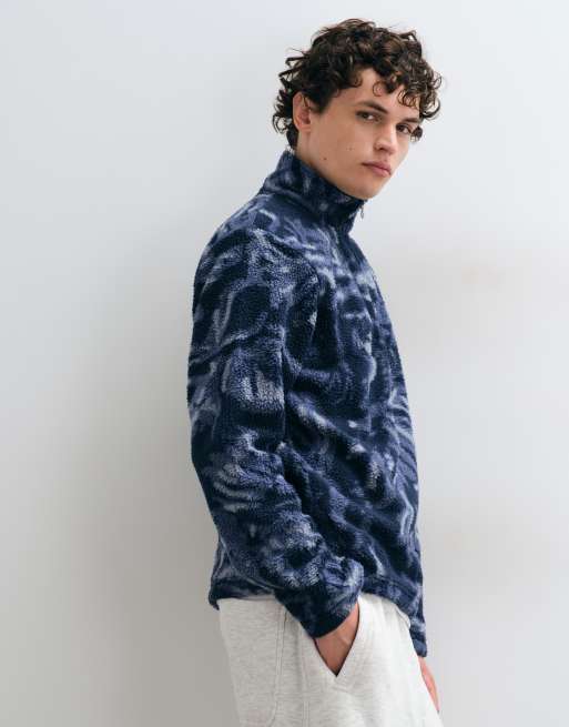 Jack & Jones teddy half zip fleece in navy pattern , 3 of 5