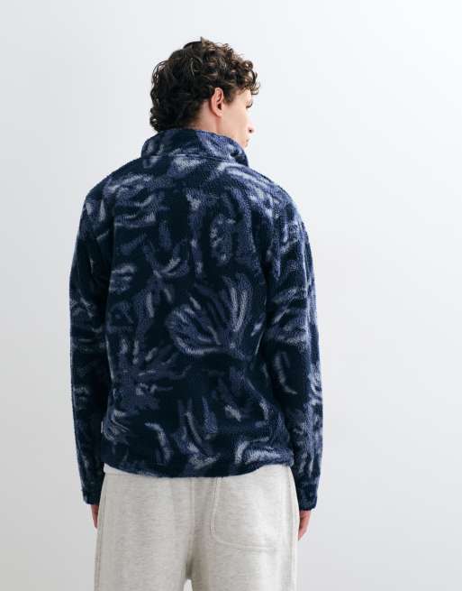 Jack & Jones teddy half zip fleece in navy pattern , 4 of 5