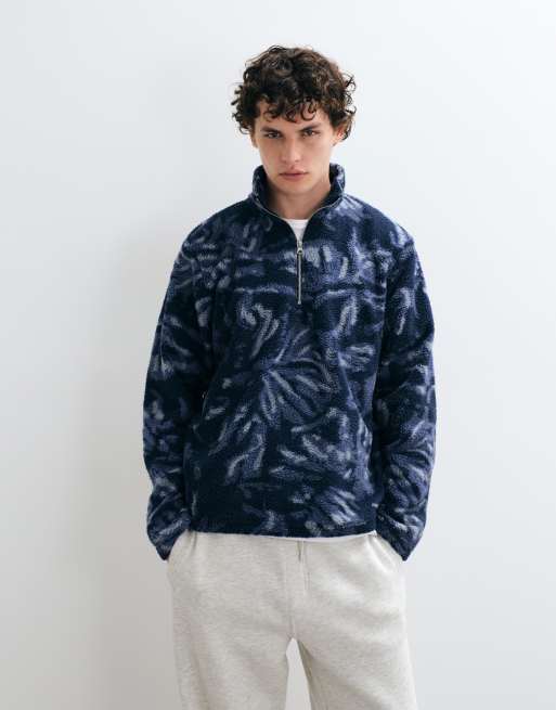 Jack & Jones teddy half zip fleece in navy pattern , 5 of 5