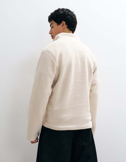 Jack & Jones teddy half zip fleece in oatmeal , 4 of 5