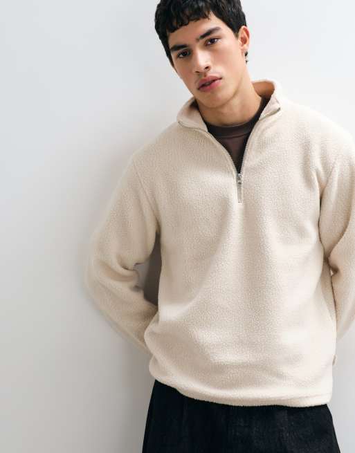 Jack & Jones teddy half zip fleece in oatmeal , 5 of 5