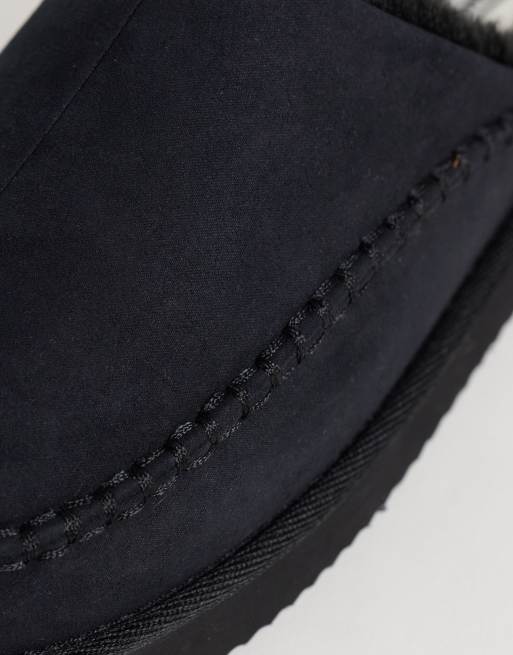 Jack & Jones teddy lined slip on slipper in black, 4 of 4