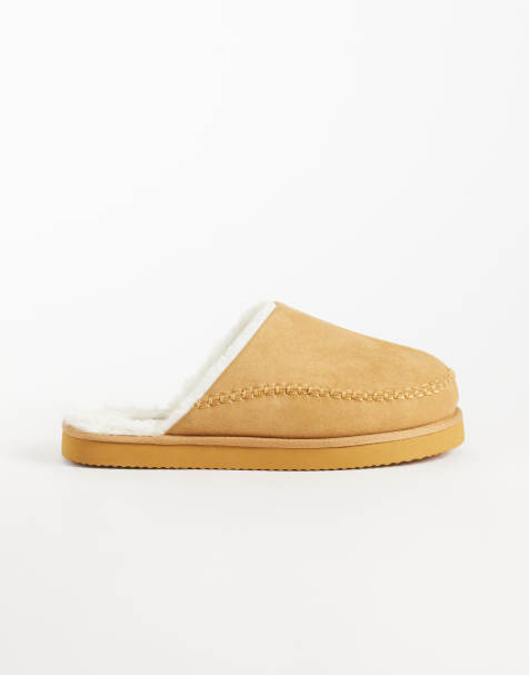 Jack & Jones teddy lined slip on slipper in tan - view 1