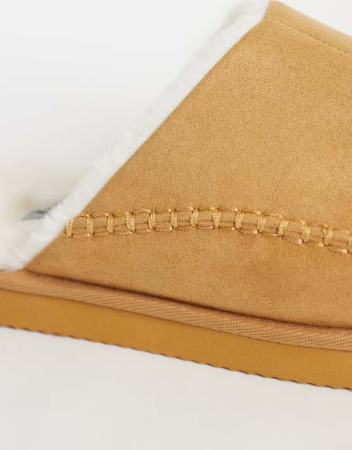 Jack & Jones teddy lined slip on slipper in tan, 4 of 4