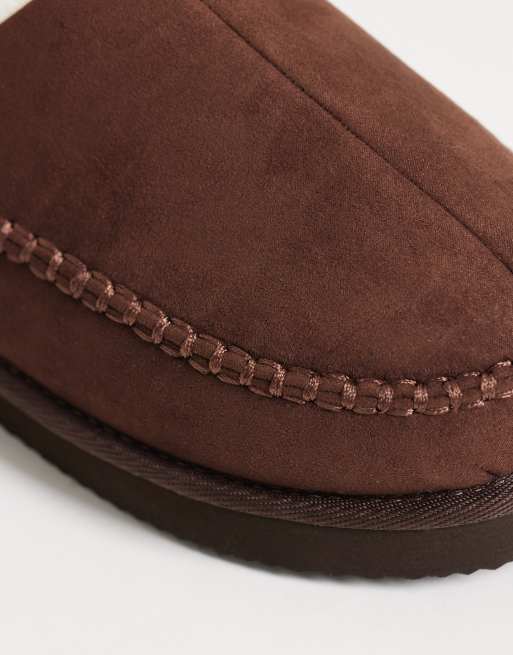 Jack & Jones teddy lined slip on slippers in brown, 4 of 4
