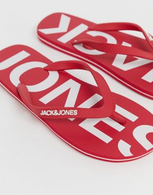 Jack & Jones - Teenslippers met voetbed met merk in rood
