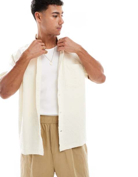 Jack & Jones textured oversize shirt in ecru