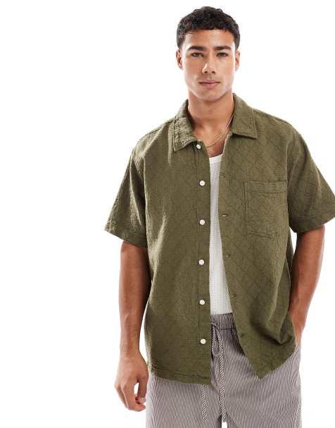 Jack & Jones textured oversize shirt in khaki