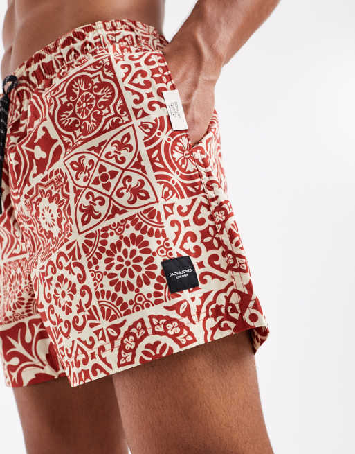 Jack & Jones - Terrakottafarvede badeshorts med klinkeprint, 2 af 4
