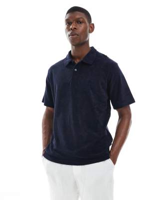 terrycloth polo shirt in navy