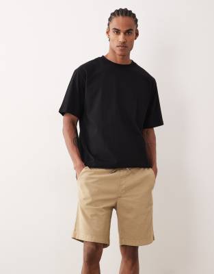 Jack & Jones textured drawstring shorts in beige-Neutral