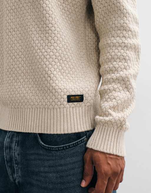 Jack & Jones textured jumper in beige, 4 of 5