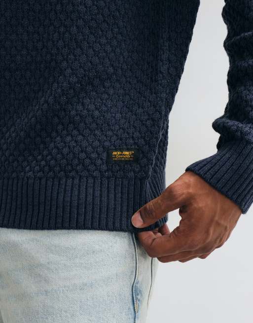 Jack & Jones textured jumper in navy, 3 of 5